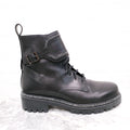 RENE CAOVILLA BLACK LEATHER MOTORCYCLE BOOTS WITH RHINESTONE DETAIL - SIZE 41