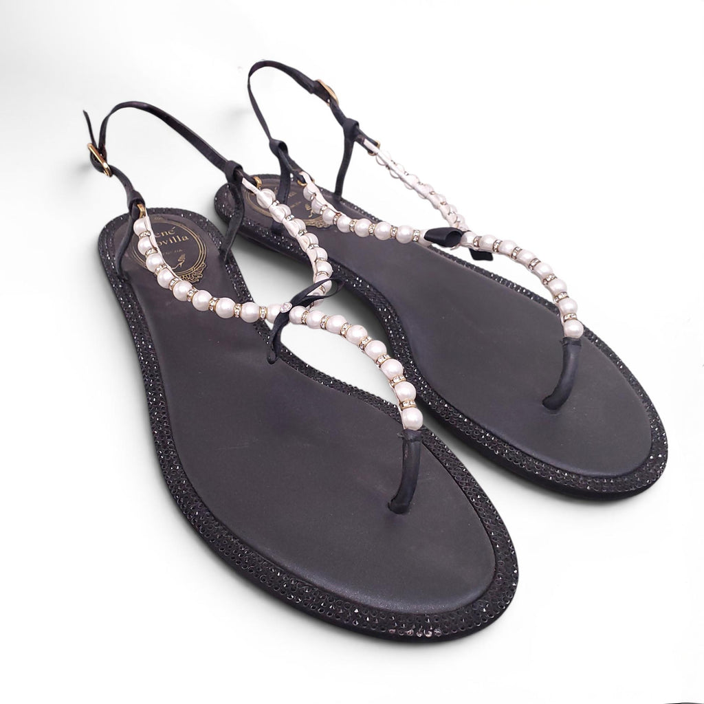RENÉ CAOVILLA BLACK PEARL SANDALS - SIZE 40