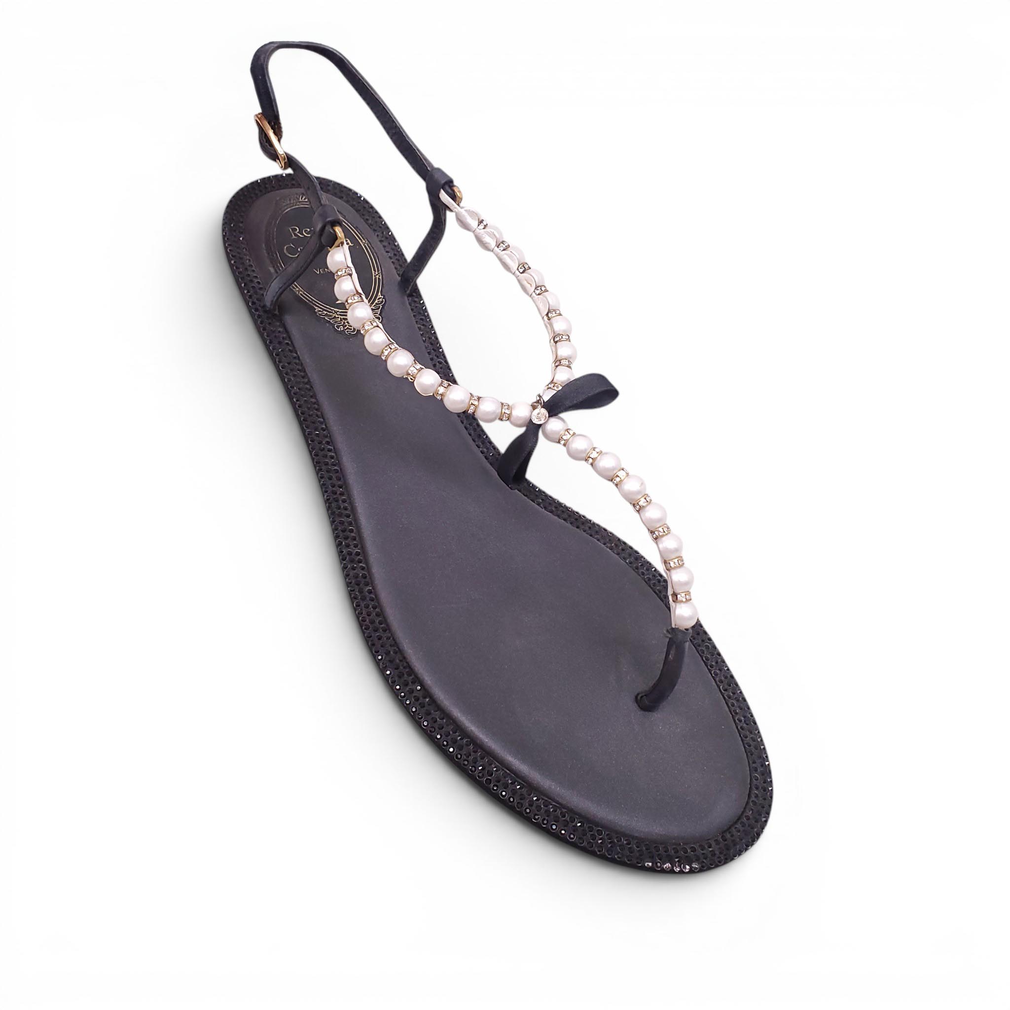 RENÉ CAOVILLA BLACK PEARL SANDALS - SIZE 40