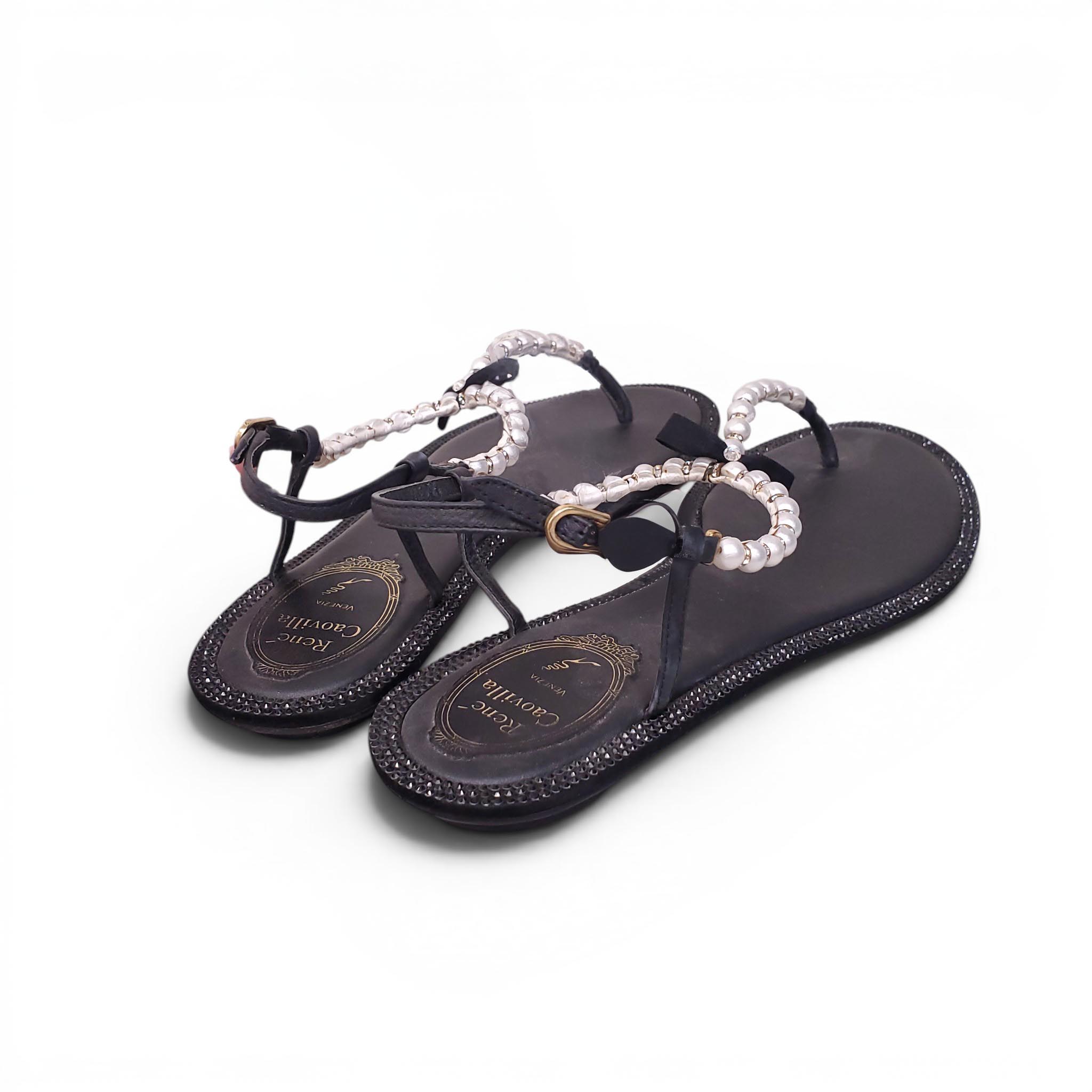 RENÉ CAOVILLA BLACK PEARL SANDALS - SIZE 40