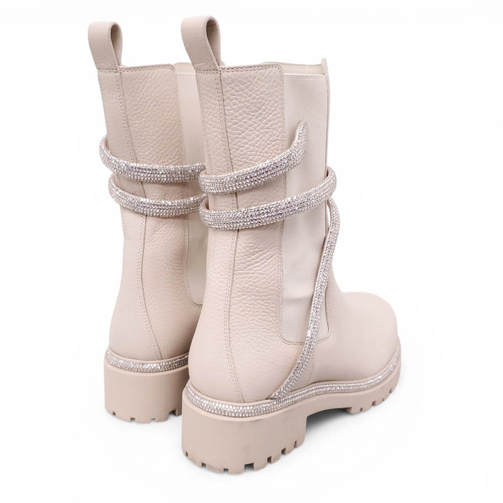 RENE CAOVILLA CREAM CRYSTAL WRAP BOOTS - SIZE 38.5