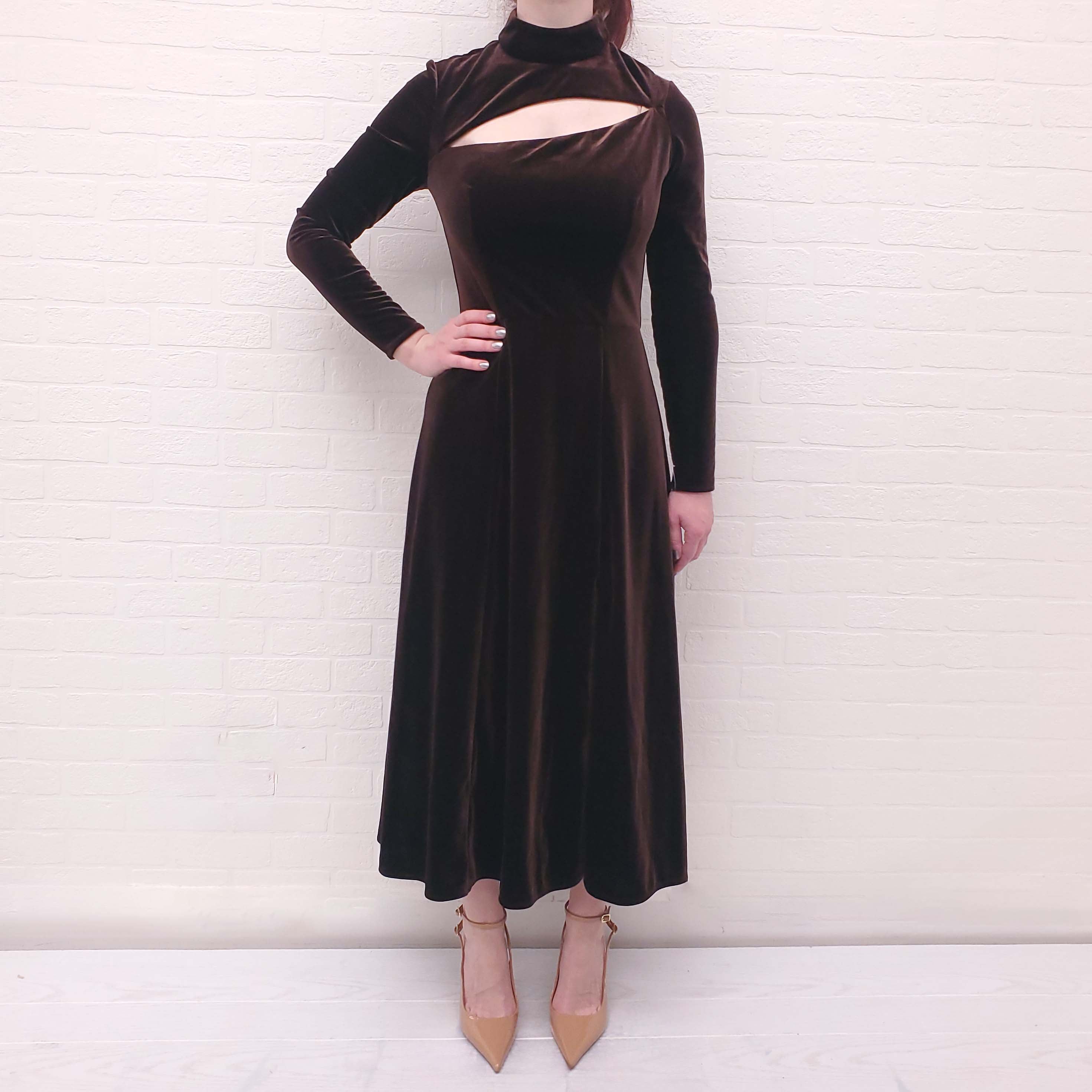 RENE RUIZ BROWN VELVET DRESS - SIZE 6