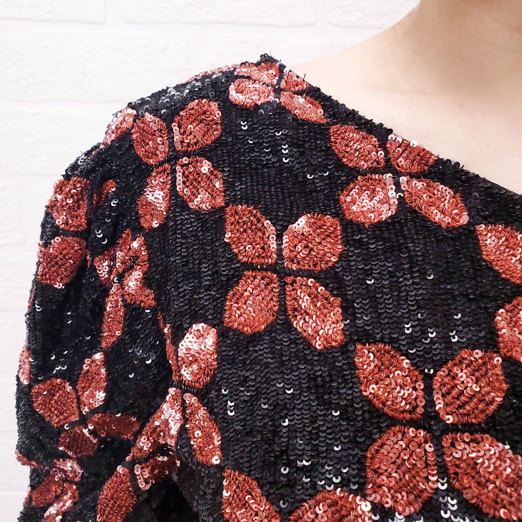 RETROFETE BLACK/PINK SEQUIN CATHERINE TOP - SIZE M