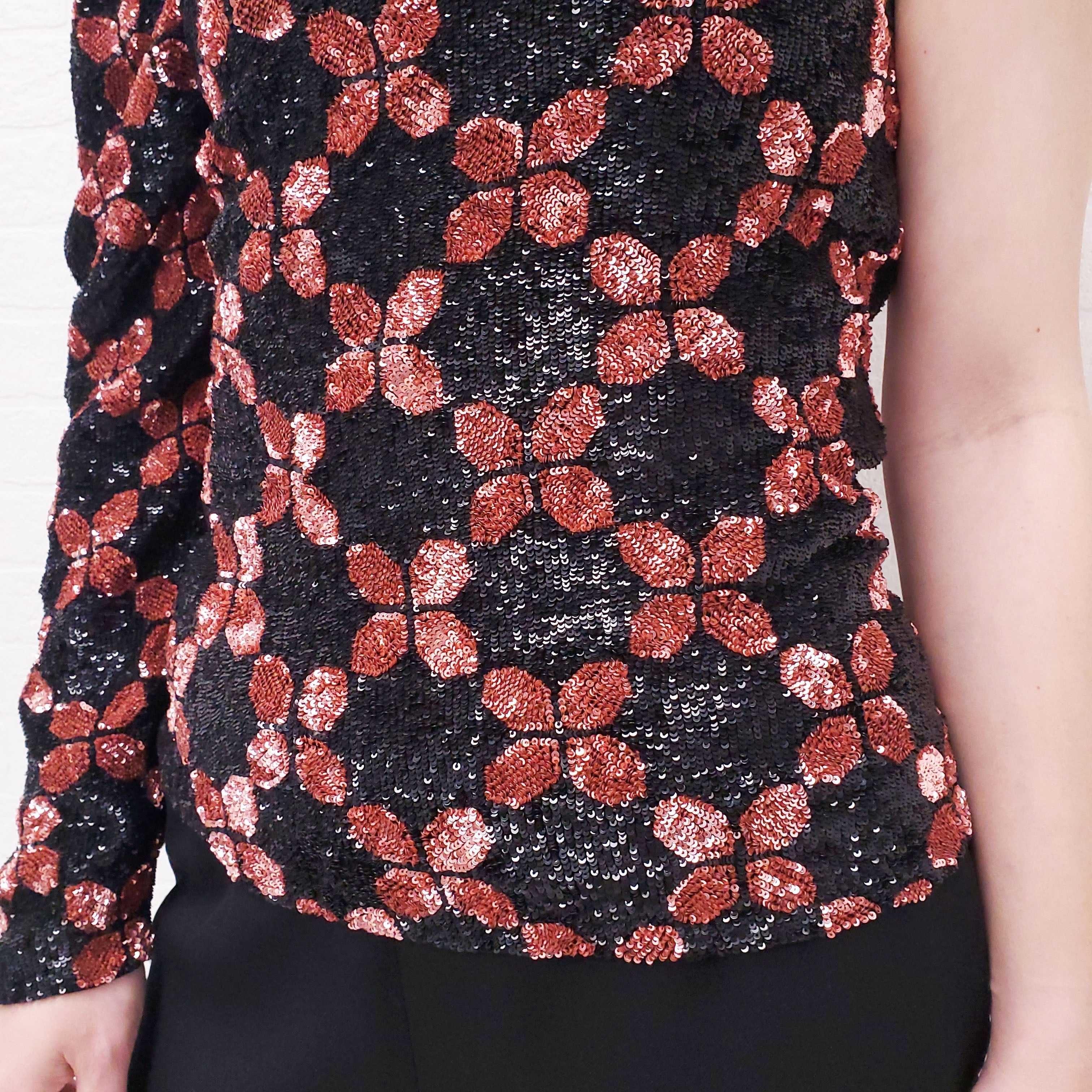RETROFETE BLACK/PINK SEQUIN CATHERINE TOP - SIZE M