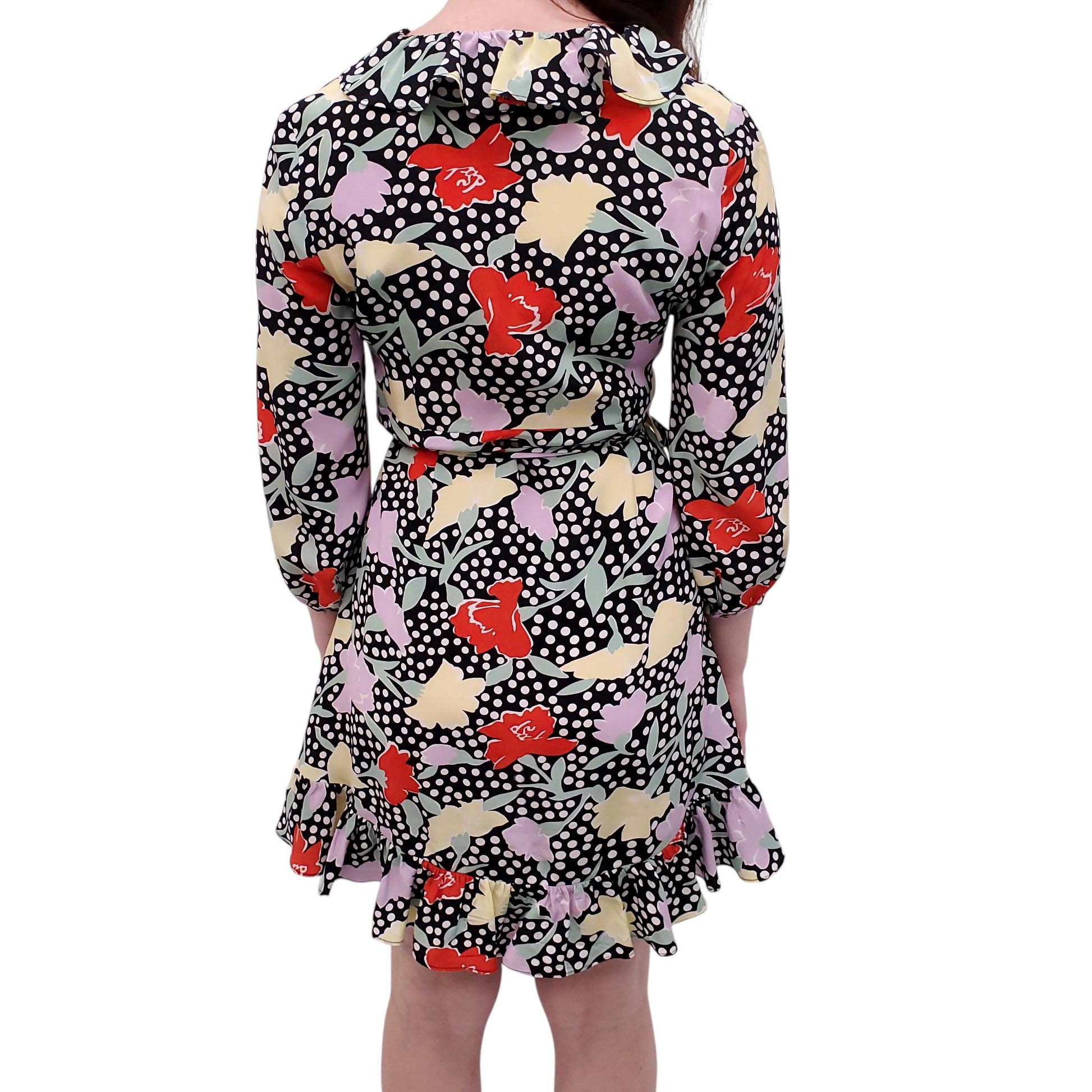 RIXO PATTERNED WRAP DRESS - SIZE S