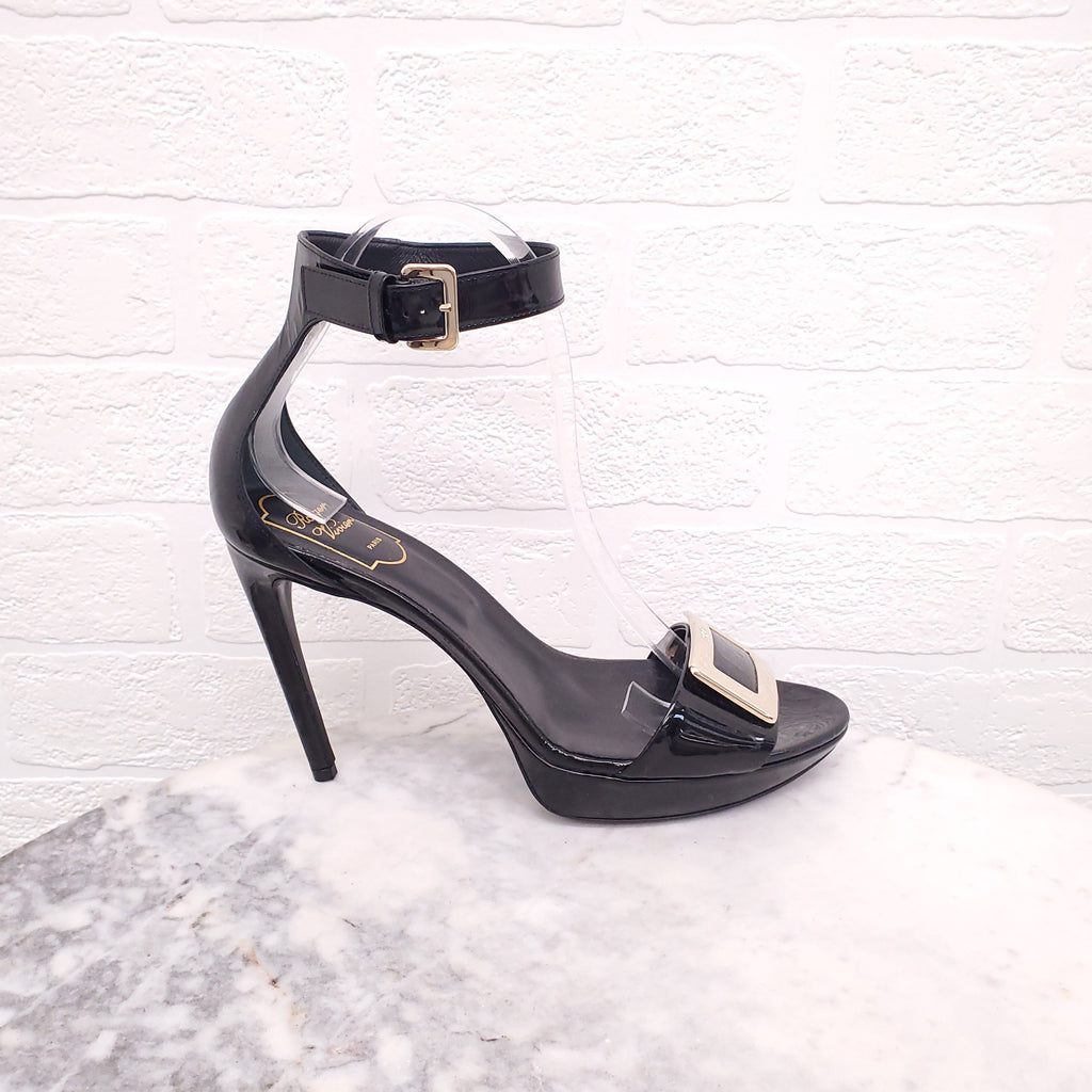 ROGER VIVIER BLACK PATENT HEELS - SIZE 39