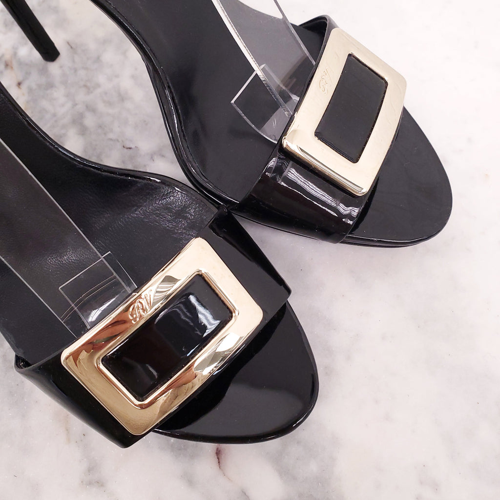 ROGER VIVIER BLACK PATENT HEELS - SIZE 39