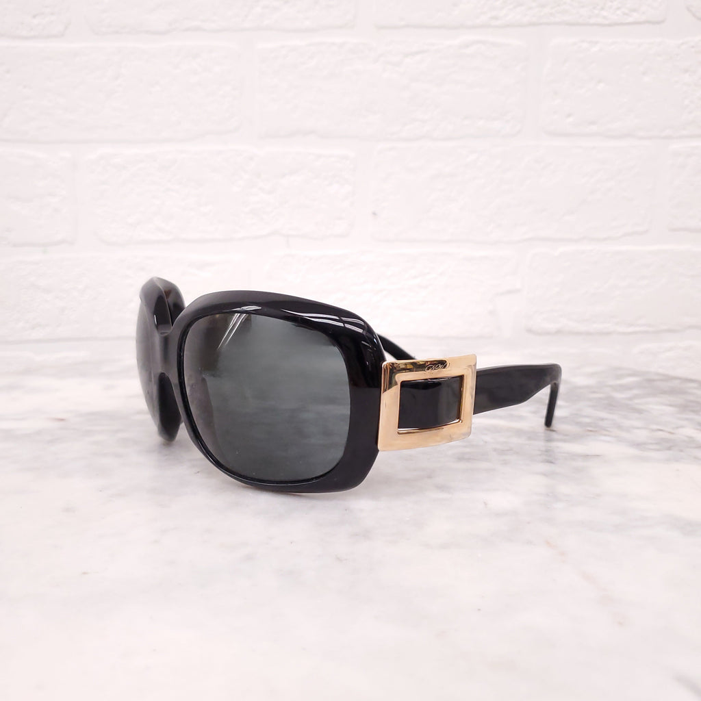 ROGER VIVIER BLACK SUNGLASSES WITH GOLD BUCKLE DETAIL