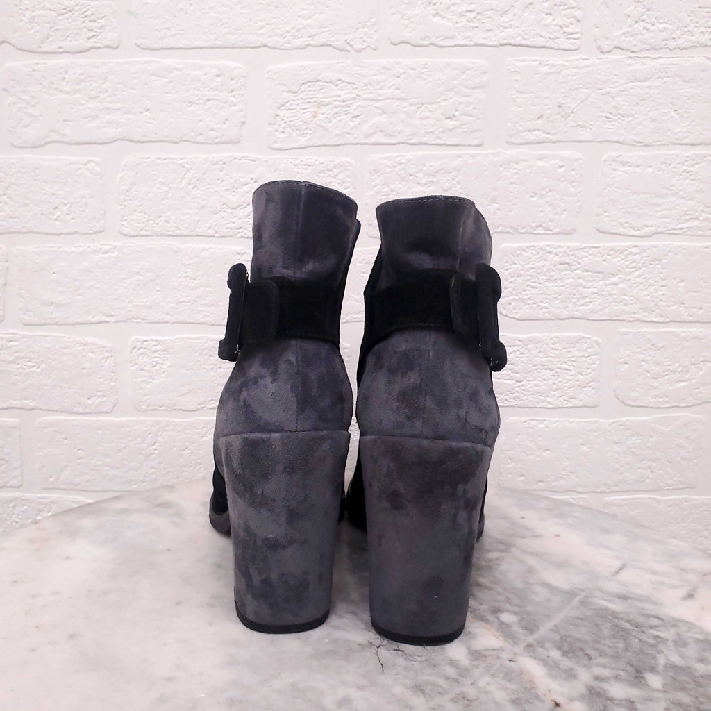 ROGER VIVIER GREY AND BLACK SUEDE BUCKLE BOOTS - SIZE 38