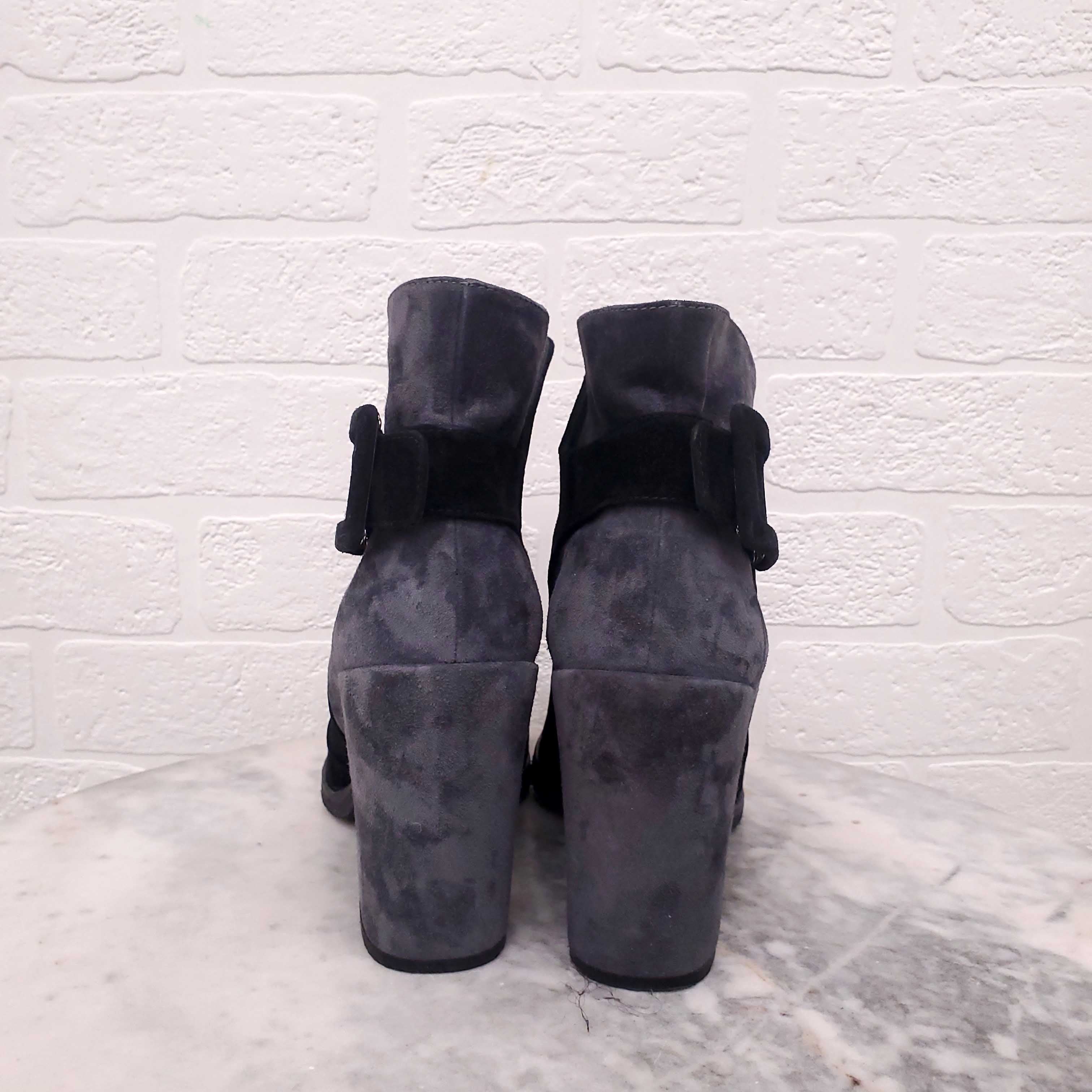 ROGER VIVIER GREY AND BLACK SUEDE BUCKLE BOOTS - SIZE 38
