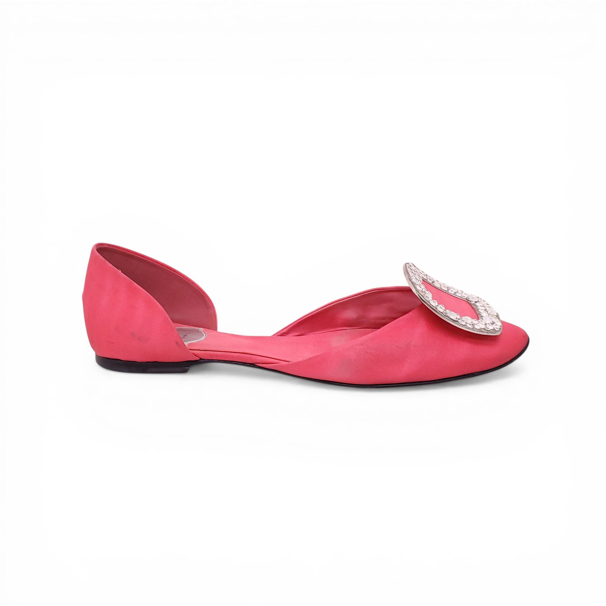 ROGER VIVIER PINK SATIN CRYSTAL BALLERINA FLATS - SIZE 36.5