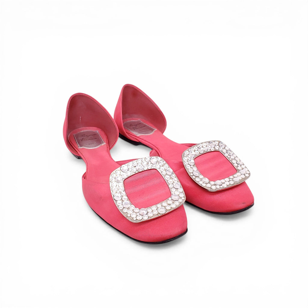 ROGER VIVIER PINK SATIN CRYSTAL BALLERINA FLATS - SIZE 36.5