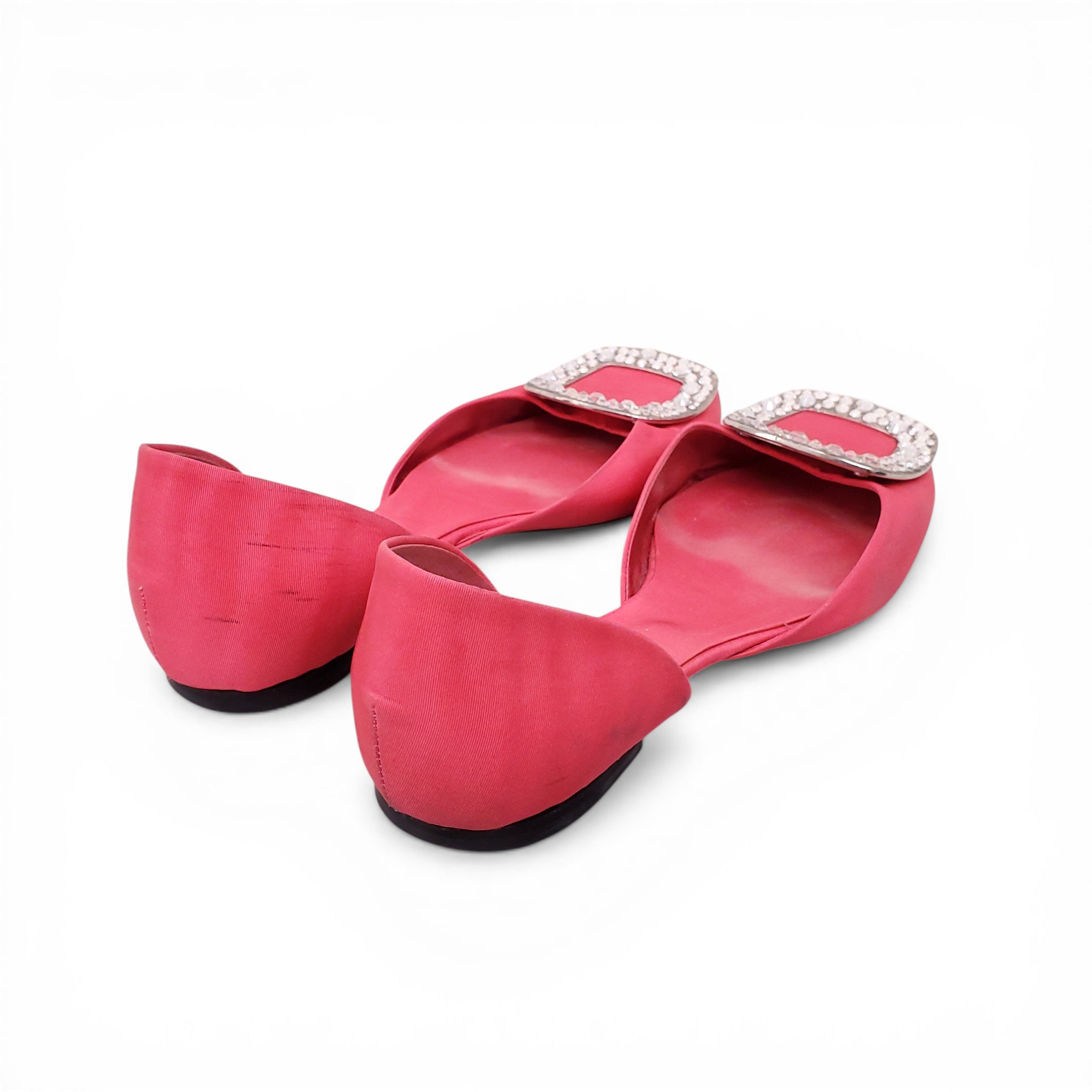 ROGER VIVIER PINK SATIN CRYSTAL BALLERINA FLATS - SIZE 36.5