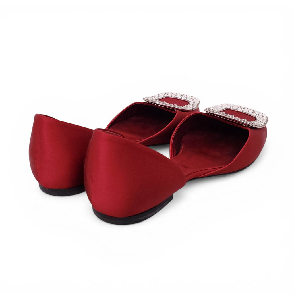 ROGER VIVIER RED SATIN CRYSTAL BALLERINA FLATS - SIZE 36.5
