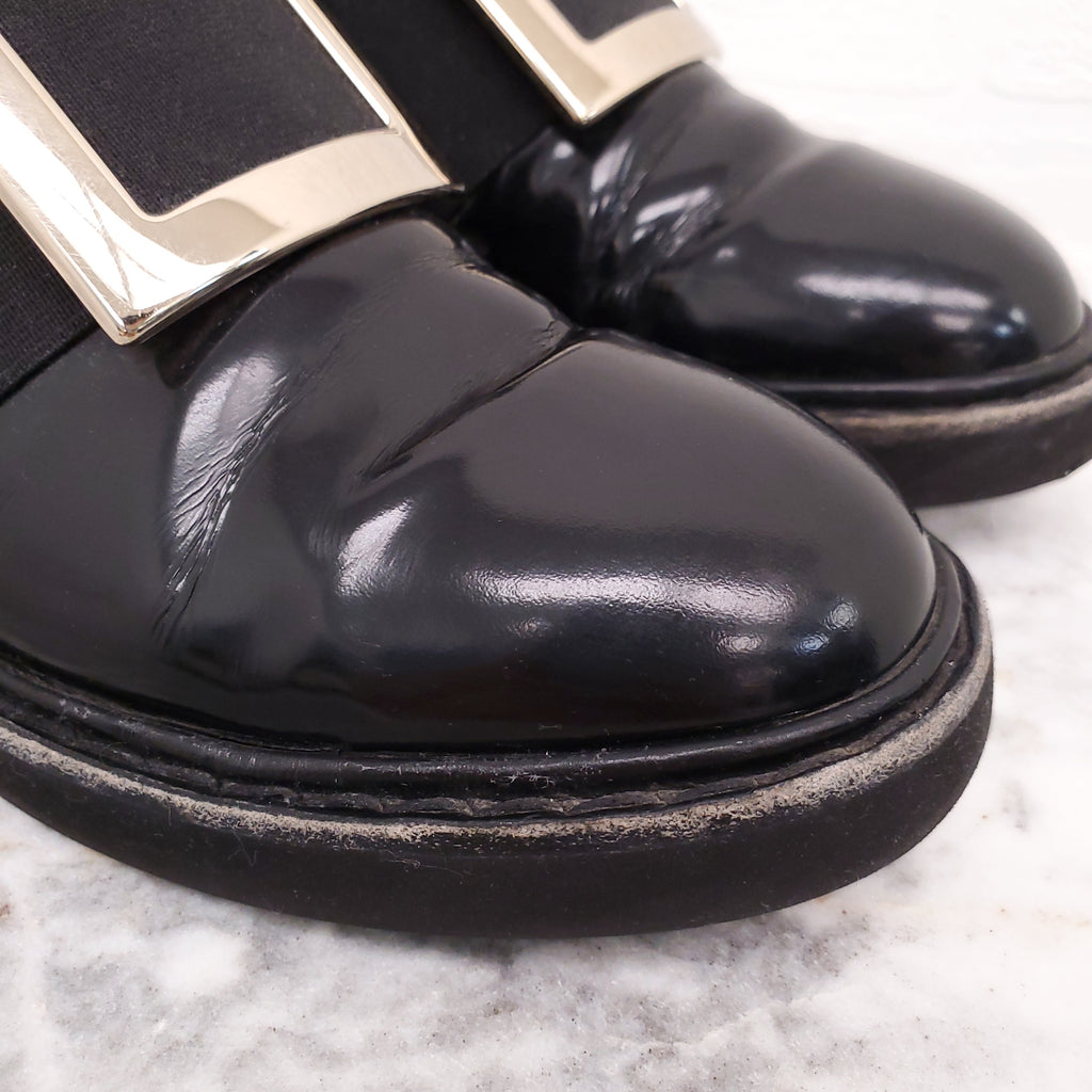 ROGER VIVIER 'CHELSEA VIV' LEATHER ANKLE BOOTS - SIZE 36.5