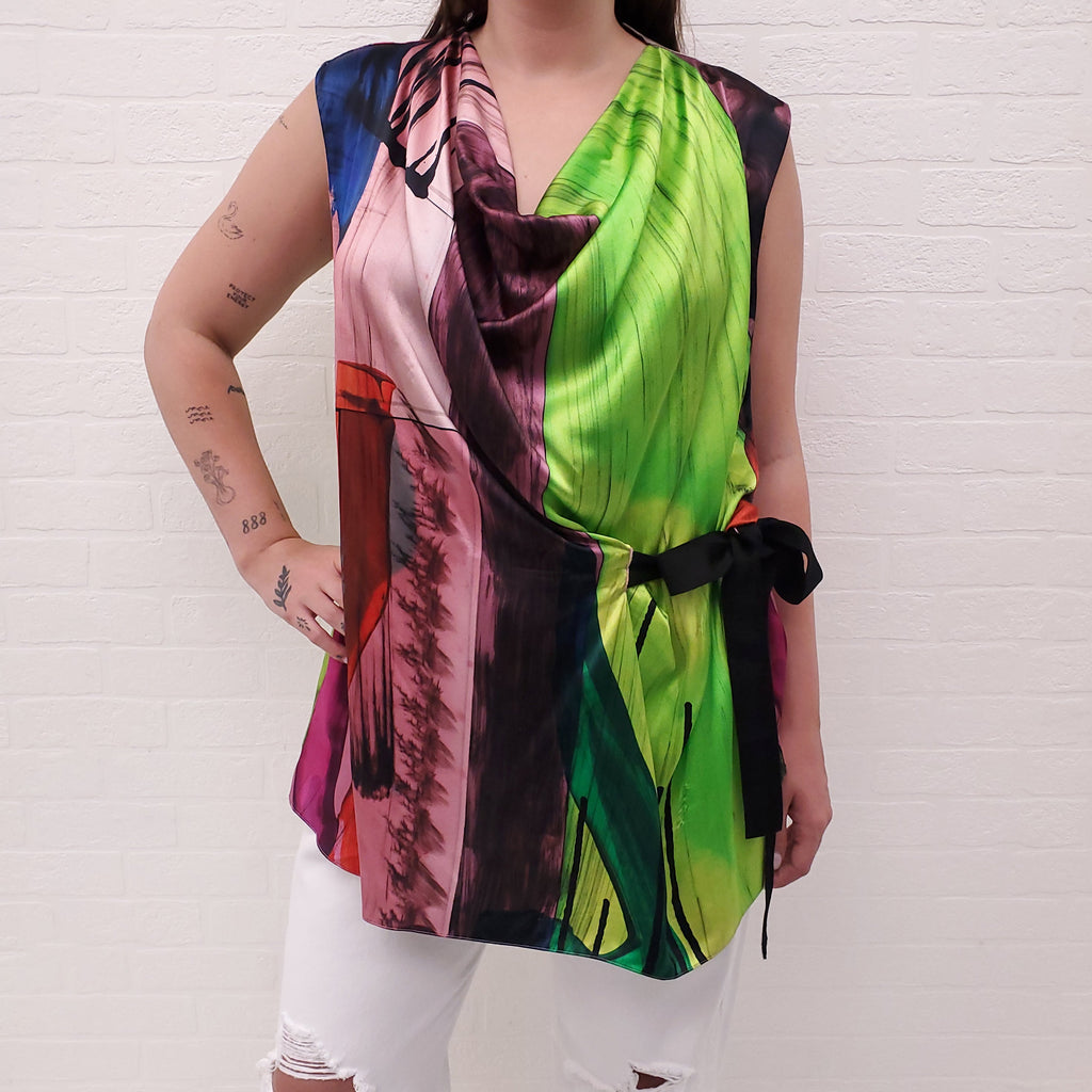 ROKSANDA MULTICOLOUR SILK SLEEVELESS BLOUSE WITH BELT - SIZE 10