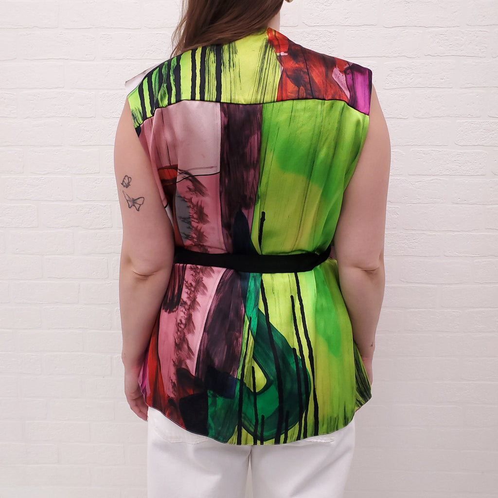 ROKSANDA MULTICOLOUR SILK SLEEVELESS BLOUSE WITH BELT - SIZE 10