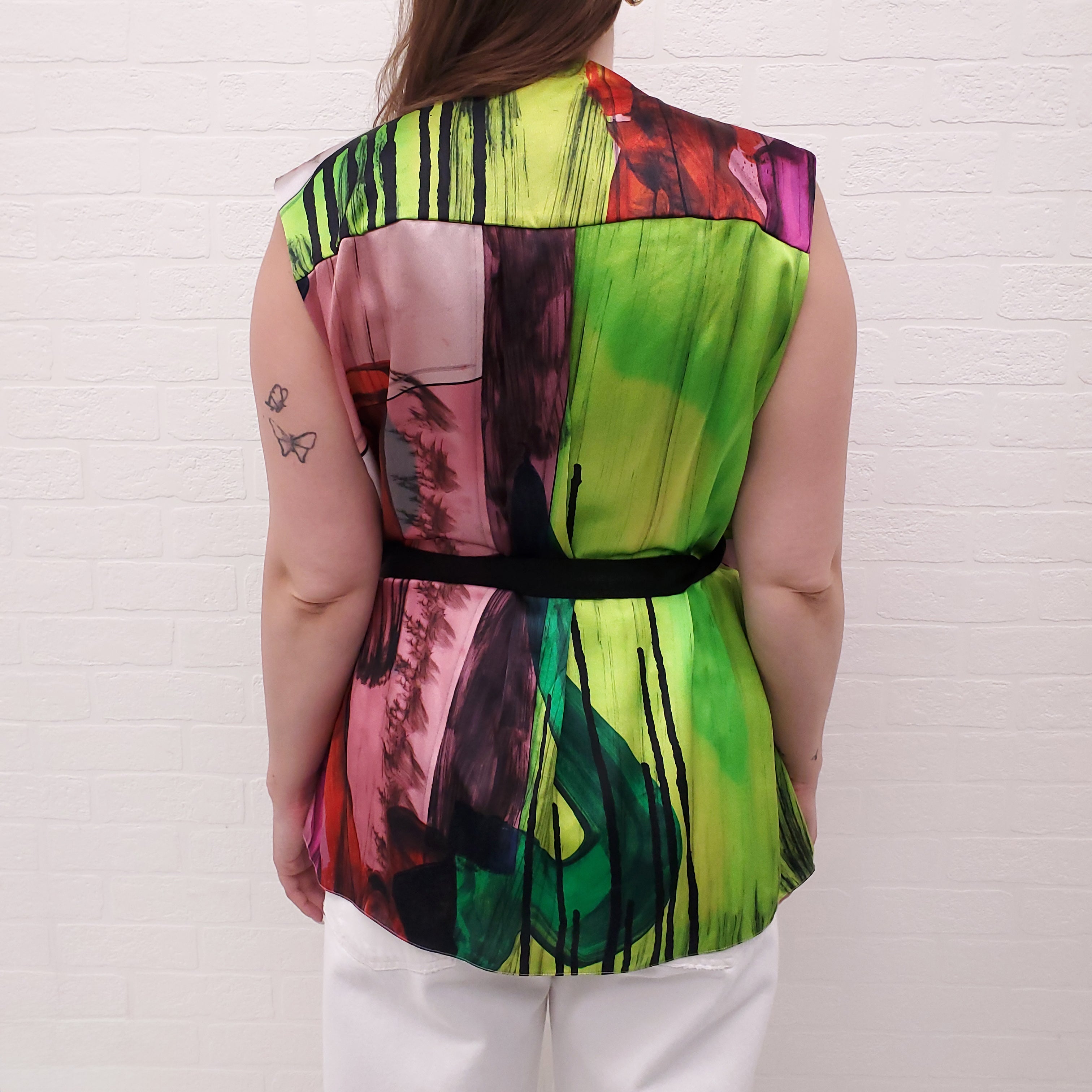 ROKSANDA MULTICOLOUR SILK SLEEVELESS BLOUSE WITH BELT - SIZE 10