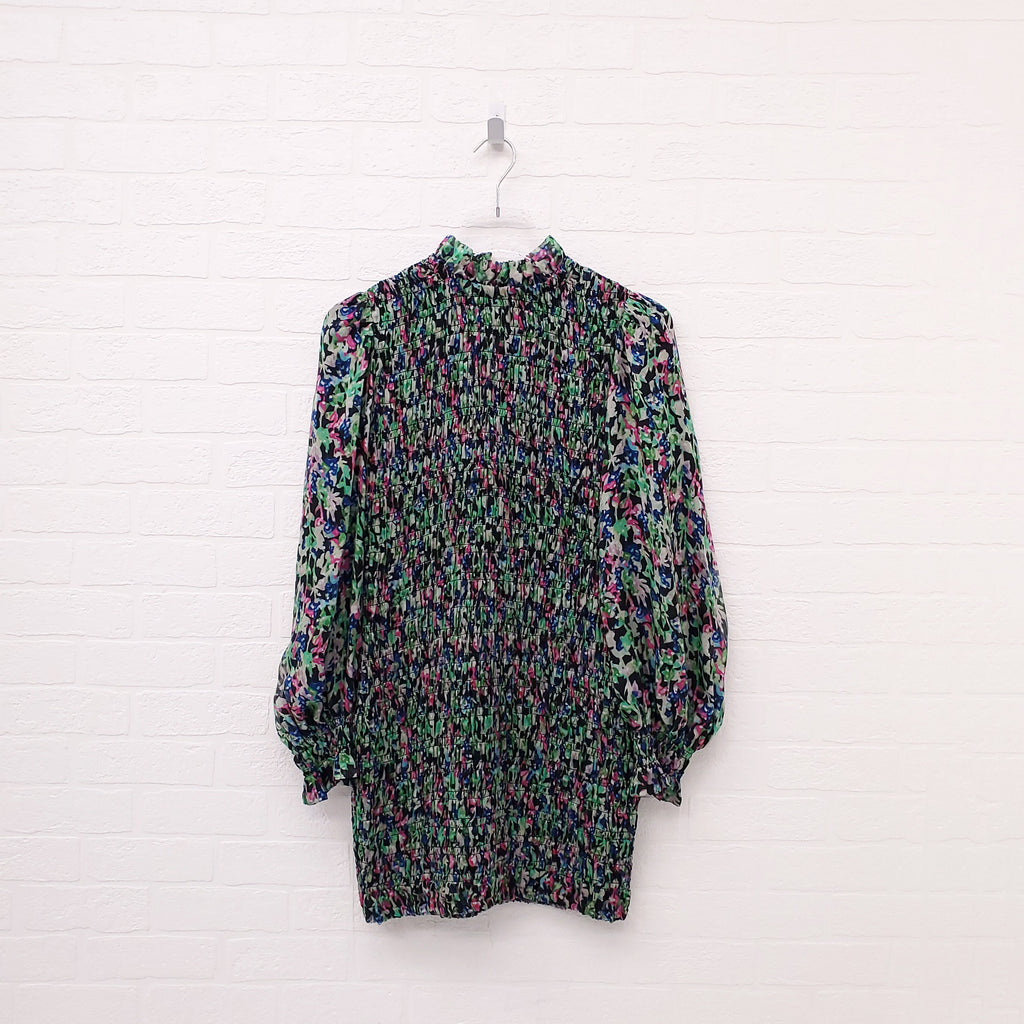 ROSEANNE FLORAL RUCHED DRESS - SIZE S