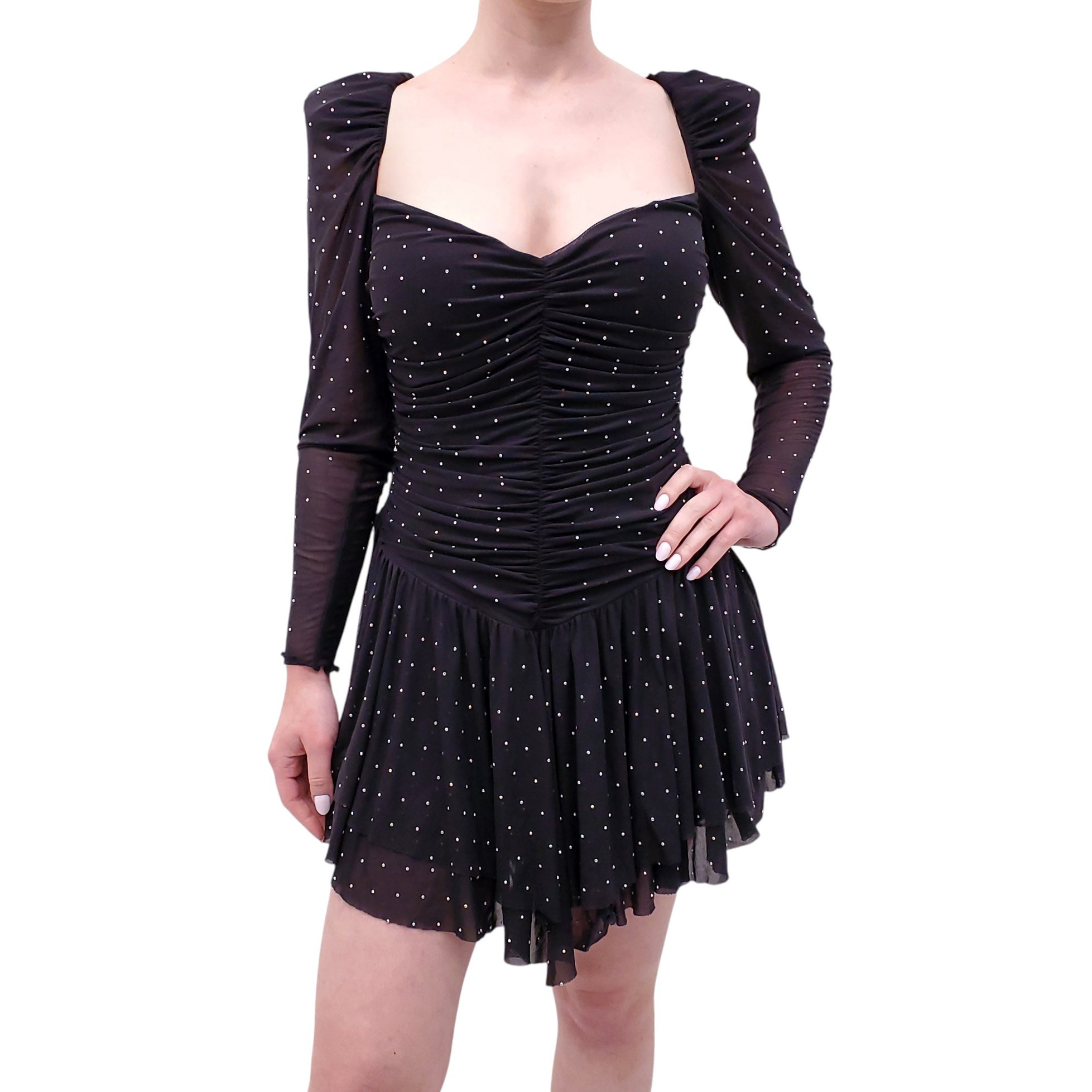 ROTATE BLACK EMBELLISHED RUCHED DRESS - SIZE 38