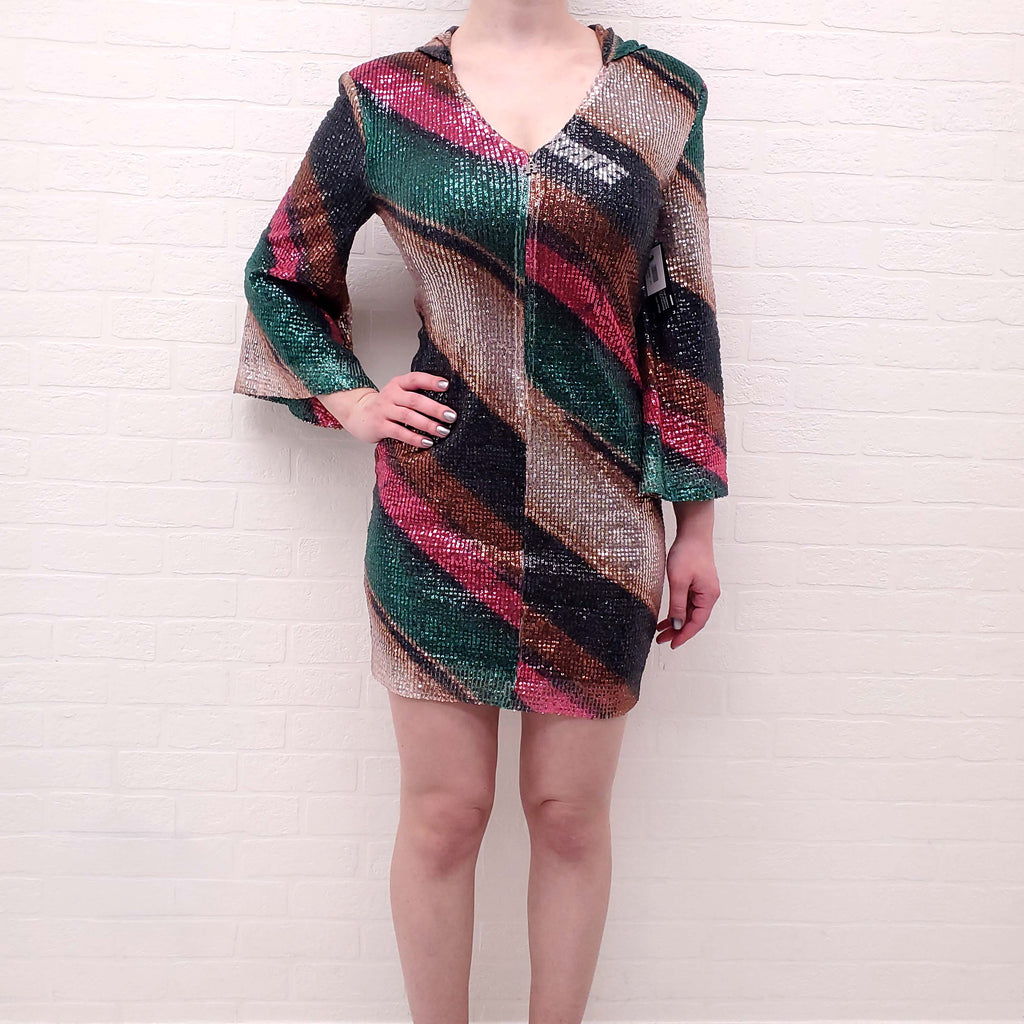 ROTATE  'PALOMA' MULTI COLOUR SEQUIN DRESS - SIZE 34
