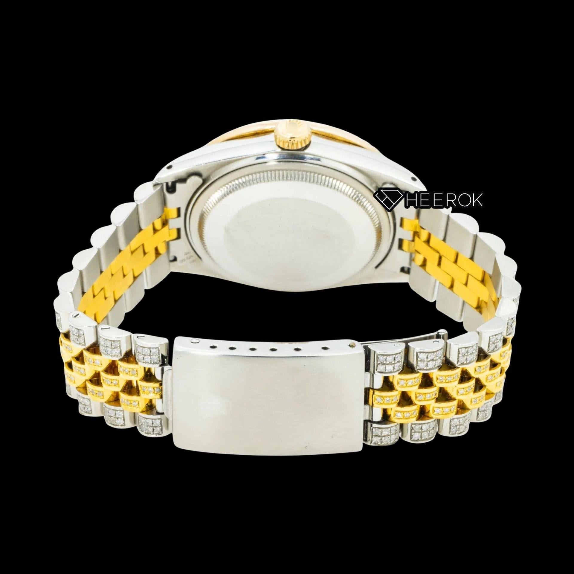 Rolex Datejust Diamond Paved Dial Roman Numerals Diamond Bezel Two Tone Yellow Gold Fully Iced Moissanite Diamond Jubilee Bracelet For Women