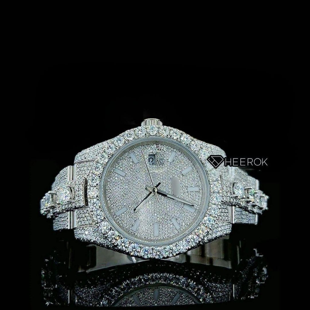 Rolex Datejust Diamond Stick Markers Dial Diamond Bezel Iced Out Moissanite Diamond Oyster Bracelet
