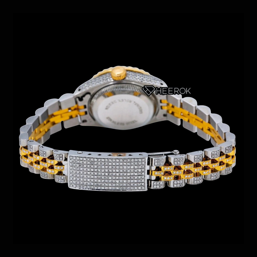 Rolex Datejust Red Dial Diamond Markers Diamond Bezel Two Tone Yellow Gold Moissanite Diamond Jubilee Bracelet For Women