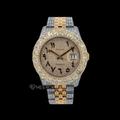 Rolex Datejust Yellow Dial Arabic Numerals Large Round Diamond Bezel Two Tone Yellow Gold Iced Out Moissanite Diamond Jubilee Bracelet For Women