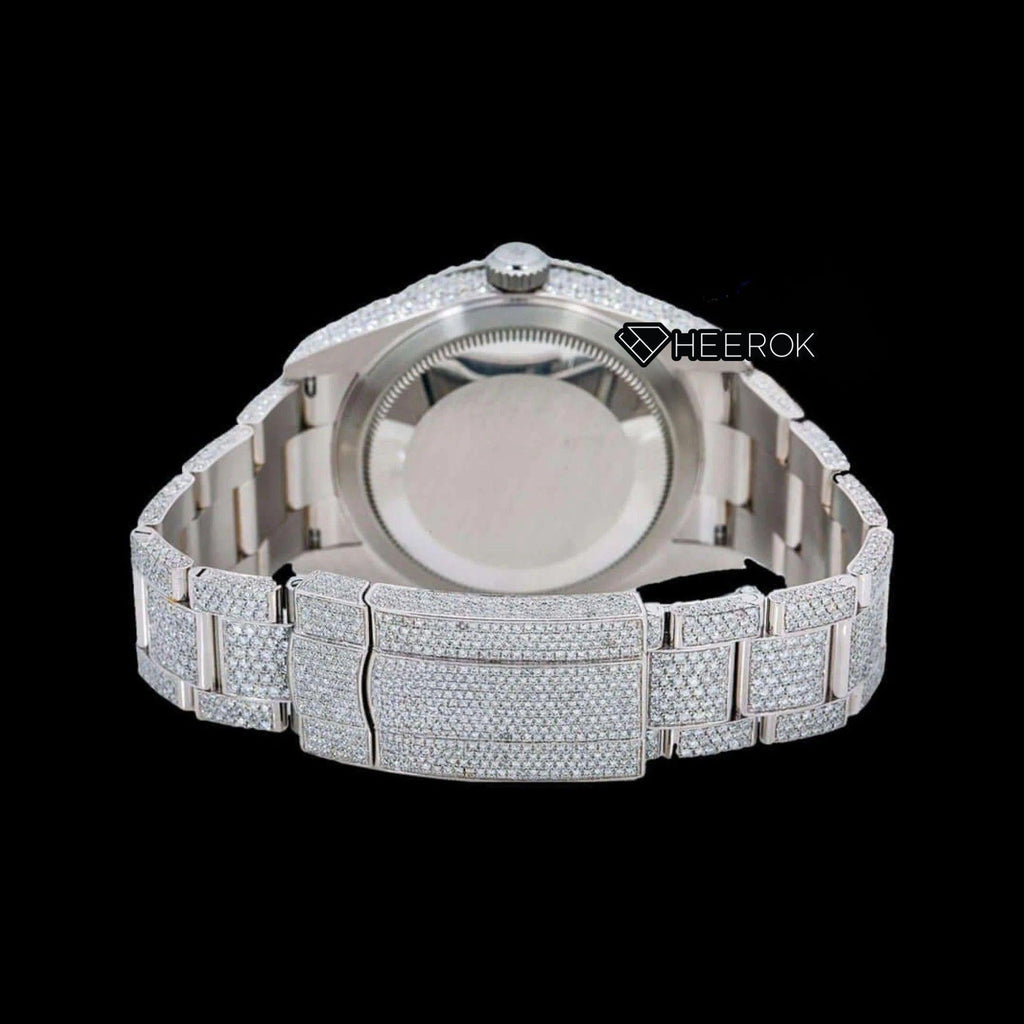 Rolex Sky-Dweller Full Pave Dial Black Roman Numerals Diamond Bezel Fully Iced Moissanite Diamond Oyster Bracelet
