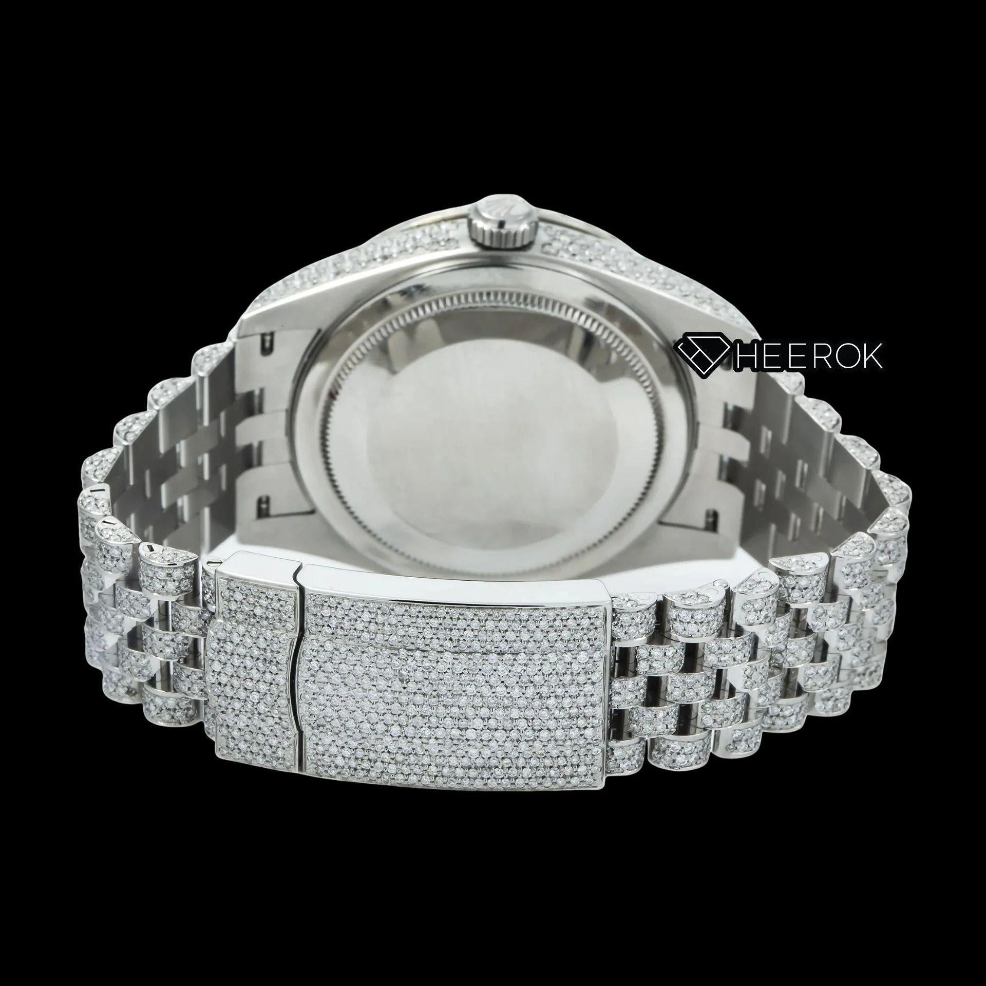 Rolex Sky-Dweller White Paved Dial Roman Numerals Diamond Bezel Bust Down Moissanite Diamond Jubilee Bracelet Watch