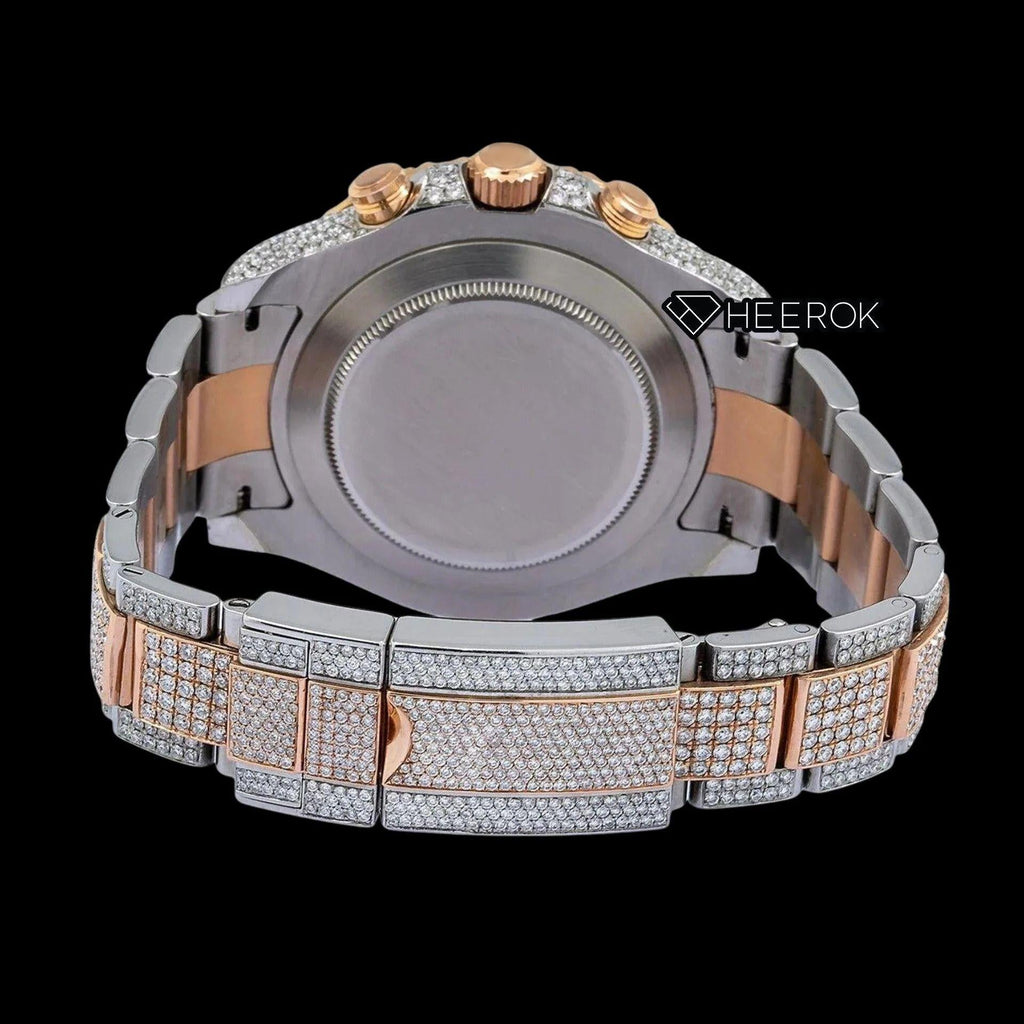 Rolex Yacht-Master White Dial Square Shape Markers Large Round Diamond Bezel Two Tone Rose Gold Moissanite Diamond Oyster Bracelet Watch