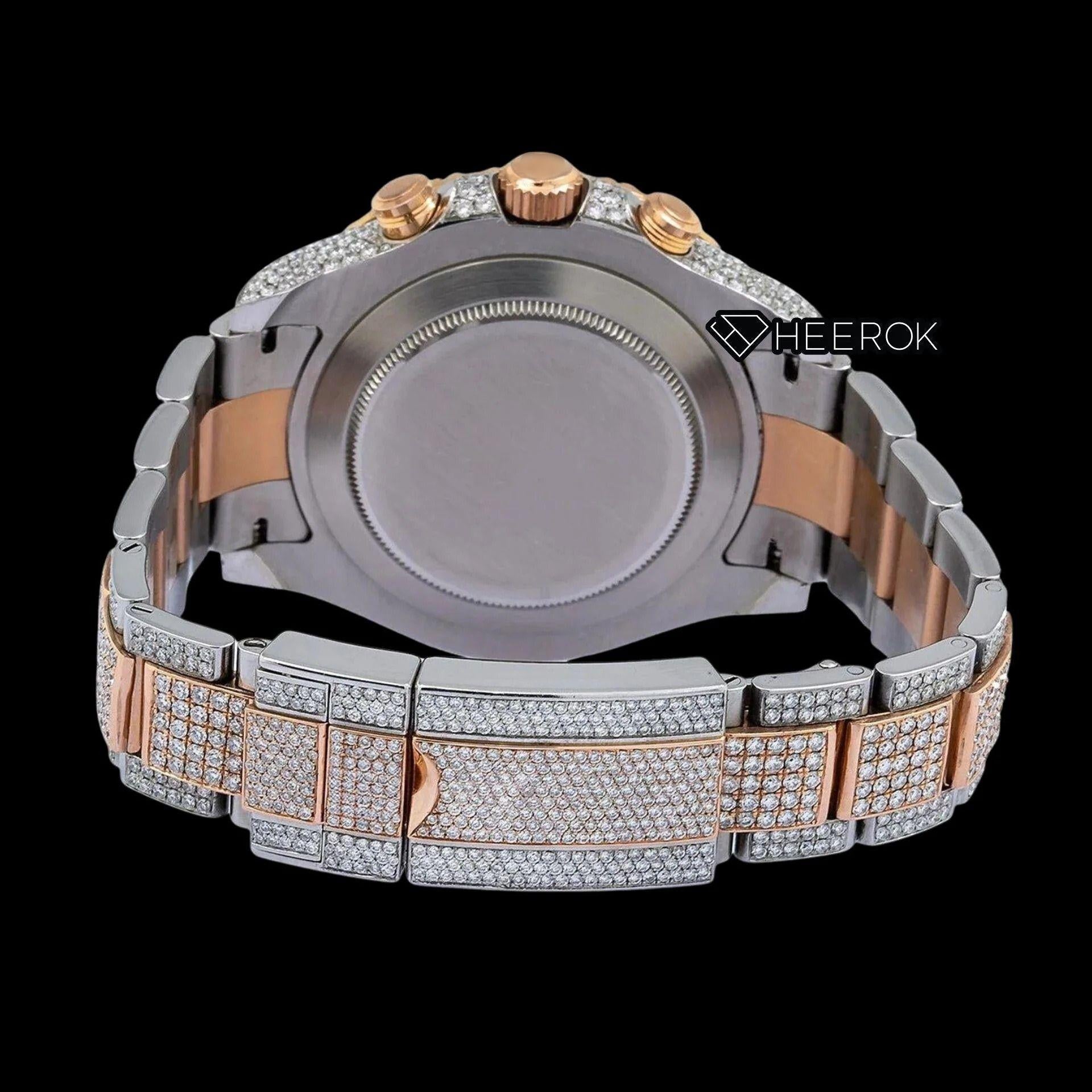 Rolex Yacht-Master White Dial Square Shape Markers Large Round Diamond Bezel Two Tone Rose Gold Moissanite Diamond Oyster Bracelet Watch