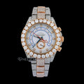 Rolex Yacht-Master White Dial Square Shape Markers Large Round Diamond Bezel Two Tone Rose Gold Moissanite Diamond Oyster Bracelet Watch