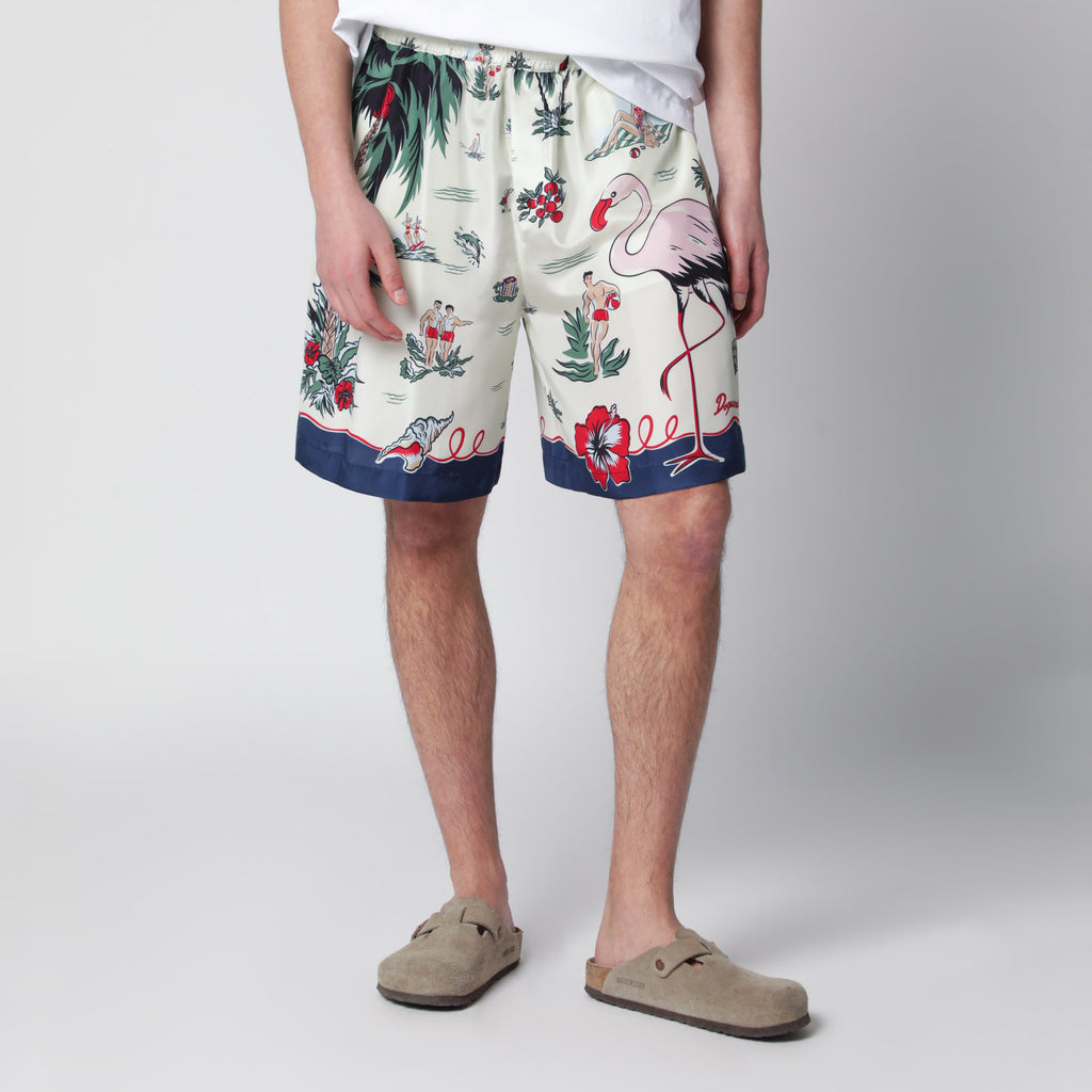Dsquared2 Bermuda Shorts With Tropical Print In Silk Men