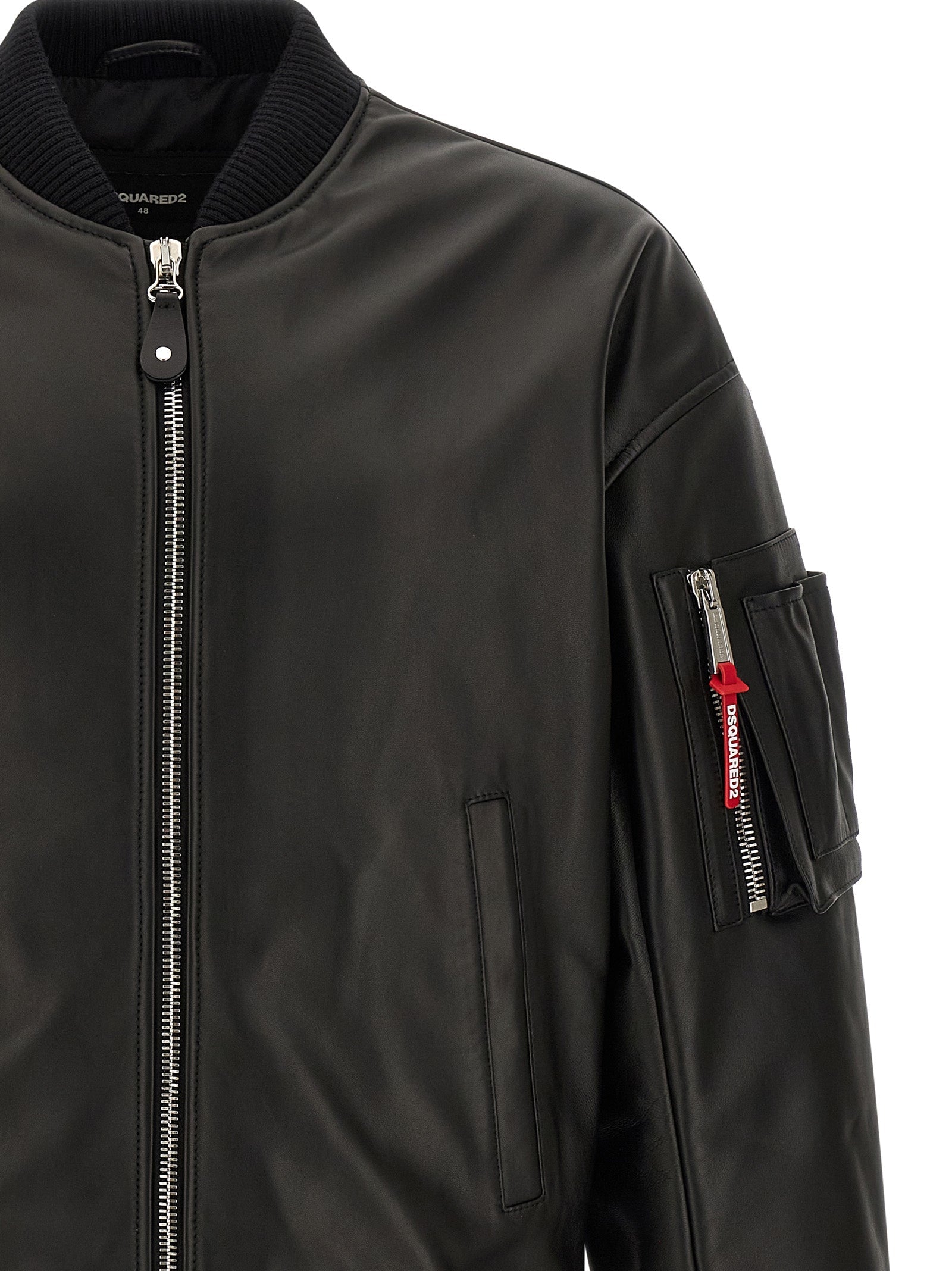 Dsquared2 Men Leather Bomber Jacket