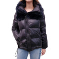 SACAI NAVY AND BLACK PUFFER JACKET WITH FAUX FUR - SIZE 3/M