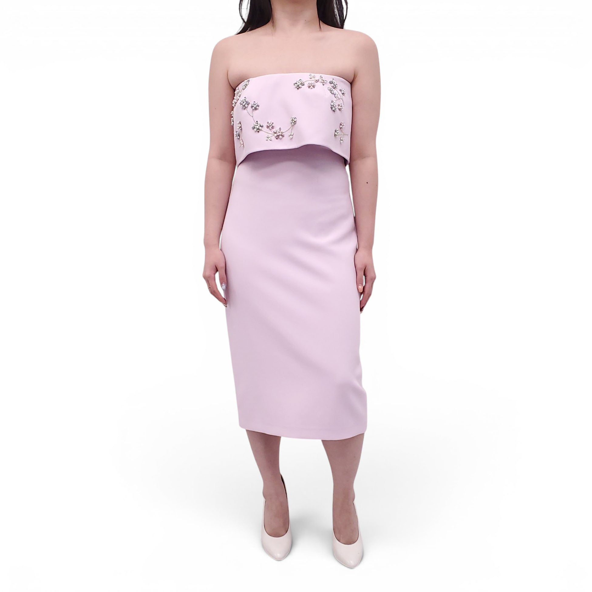 SAFIYAA LILAC MINI DRESS WITH BEADED FLORAL DETAIL - SIZE 6