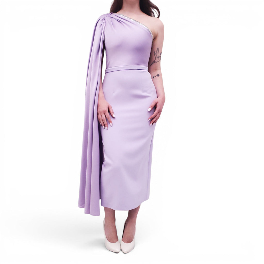 SAFIYAA PURPLE ONE-SHOULDER DRESS WITH SEQUIN DETAIL - SIZE 4
