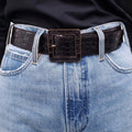 SAINT LAURENT BLACK AND BRONZE CROC EMBOSSED BELT - SIZE 75