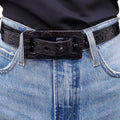 SAINT LAURENT BLACK CROC EMBOSSED BELT - SIZE 75