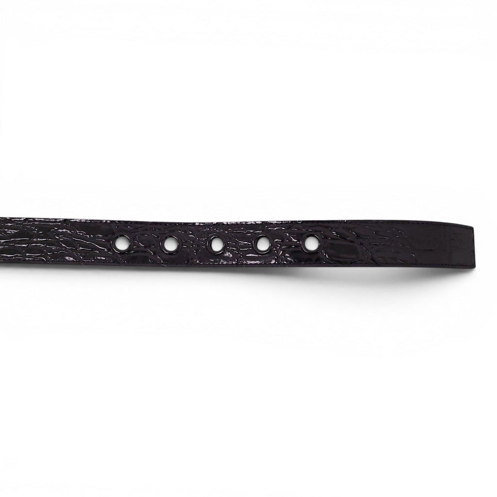 SAINT LAURENT BLACK CROC EMBOSSED BELT - SIZE 75
