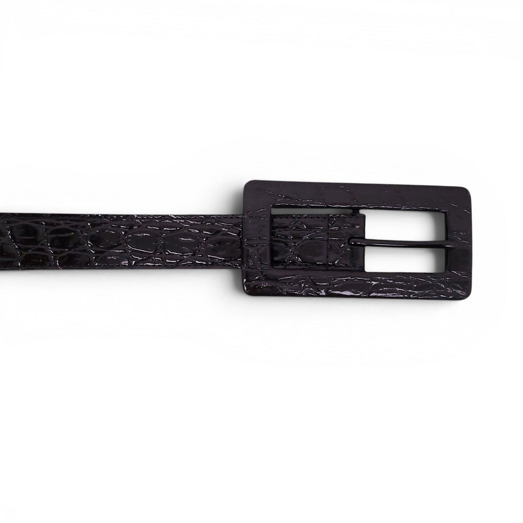 SAINT LAURENT BLACK CROC EMBOSSED BELT - SIZE 75