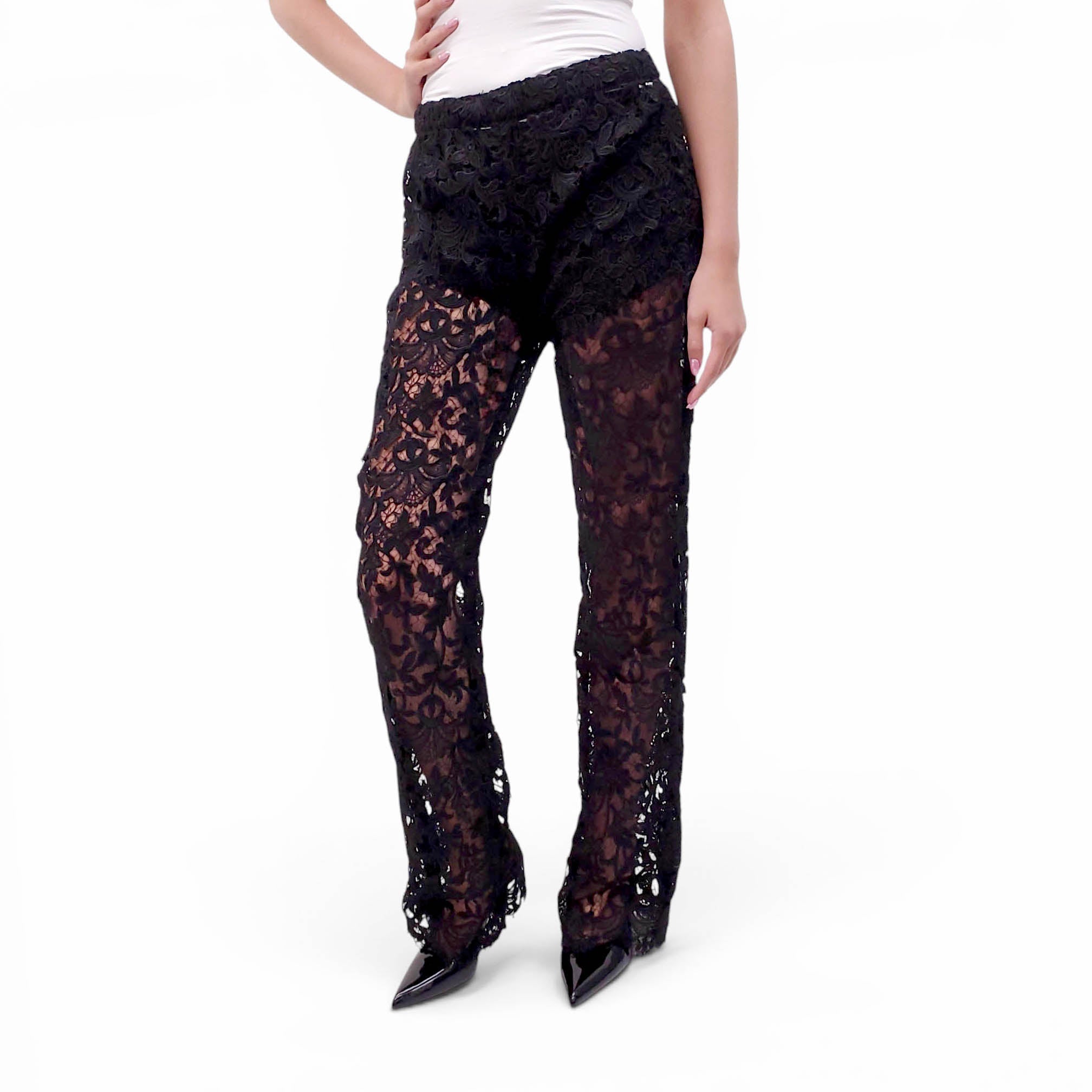 SAINT LAURENT BLACK LACE TROUSERS - SIZE 36