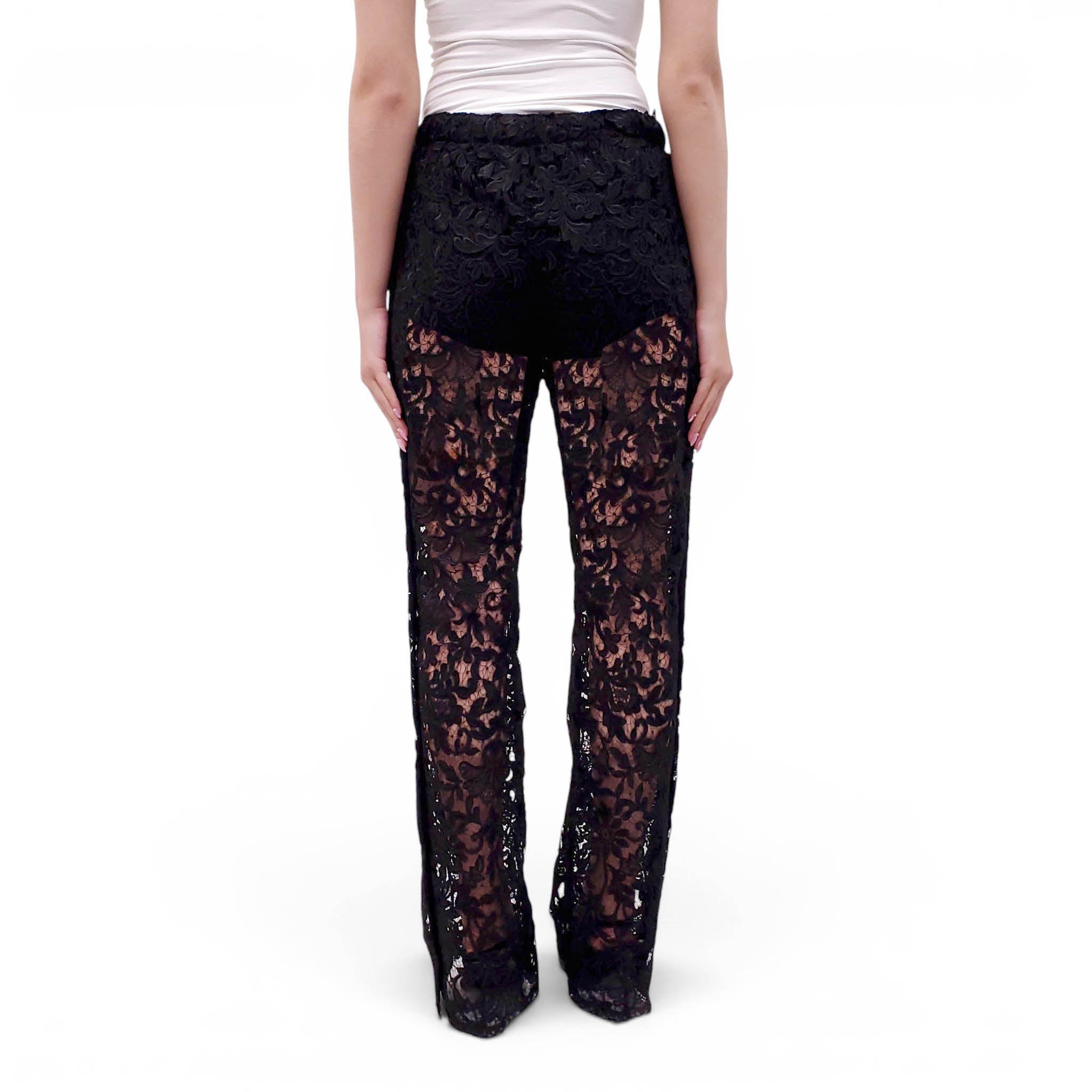 SAINT LAURENT BLACK LACE TROUSERS - SIZE 36