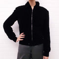 SAINT LAURENT BLACK VELVET BOMBER JACKET WITH RHINESTONE PALM TREE - SIZE 38