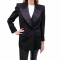 SAINT LAURENT DOUBLE BREASTED SATIN LAPEL BLAZER - SIZE 38