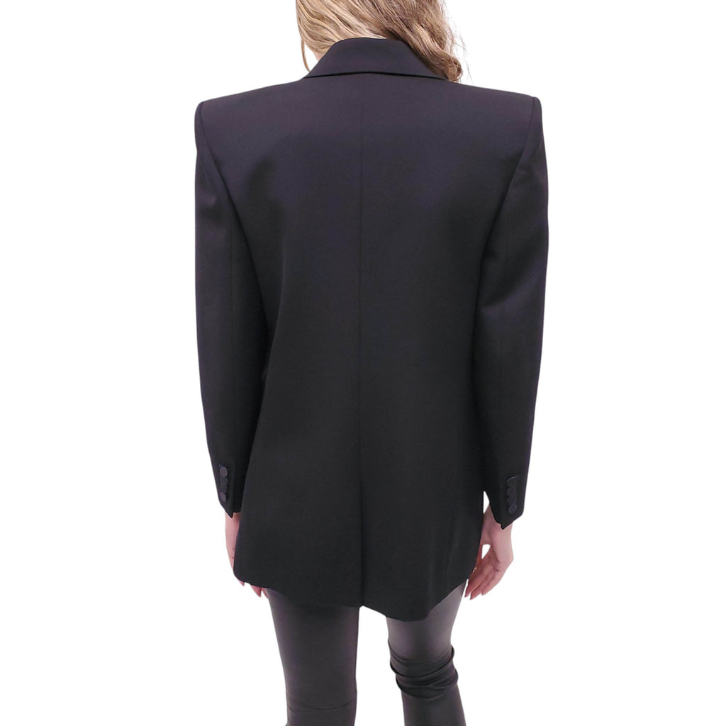 SAINT LAURENT DOUBLE BREASTED SATIN LAPEL BLAZER - SIZE 38