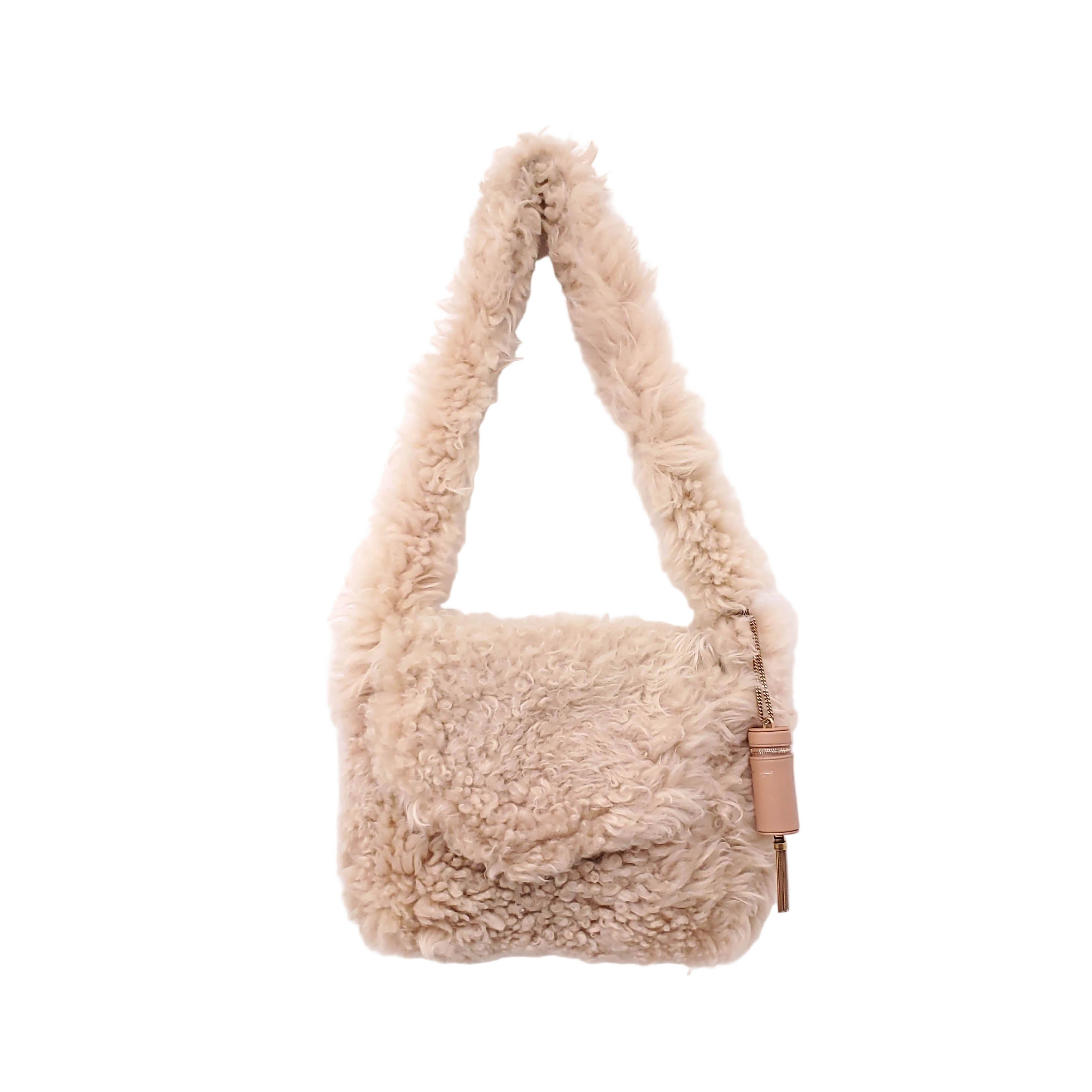 SAINT LAURENT NATURAL SHEARLING ENVELOPE SHOULDER BAG