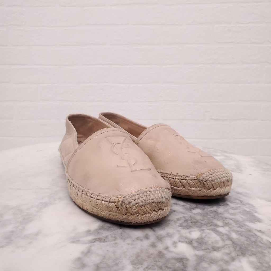 SAINT LAURENT PINK LEATHER LOGO ESPADRILLES - SIZE 35